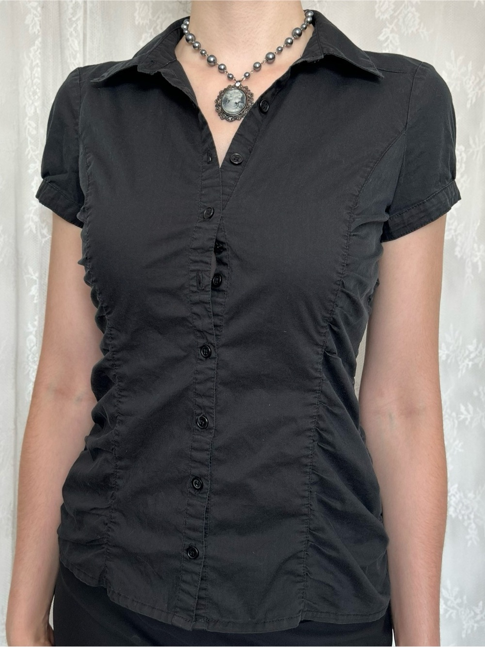 2000s Office Siren / Dark Academia Button Up Blouse